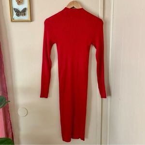 Y2K Candie’s Red Ribbed Midi Long Sleeved Turtleneck Dress Size M